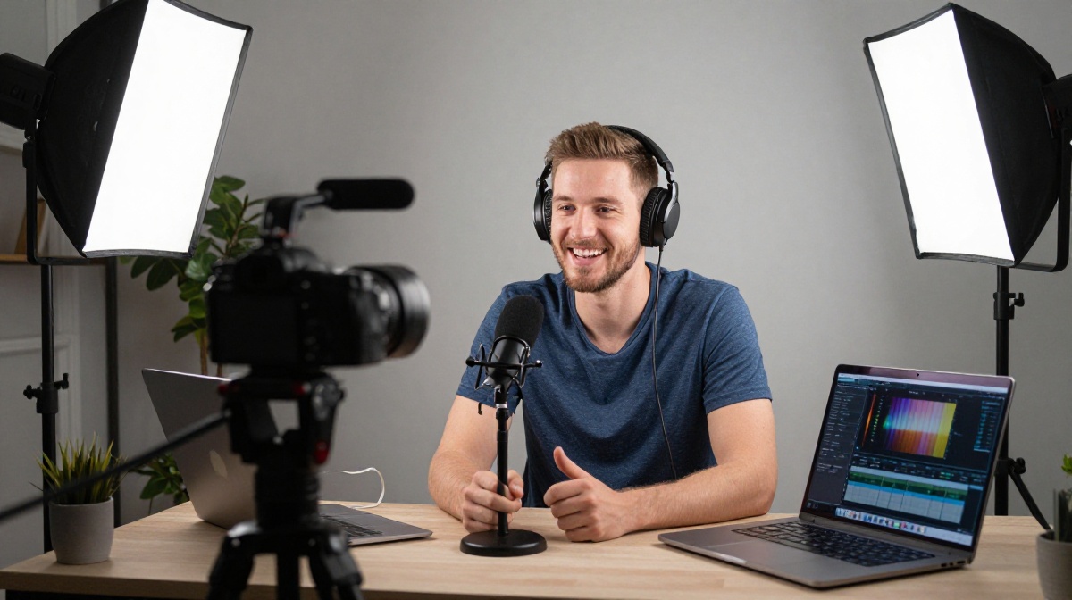 Content creator recording videos for YouTube income